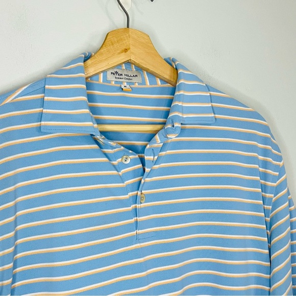 Peter Millar Crown Blue Striped Summer Comfort Polo M - Picture 3 of 6